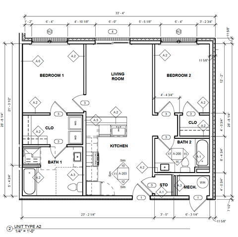 Floor plan for 2 beds, 1 bath, 945 sqft